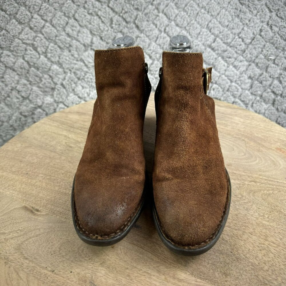 Born Rustic Brown Leather Ankle Boots With Buckle & Block‎ Heel Size 6.5